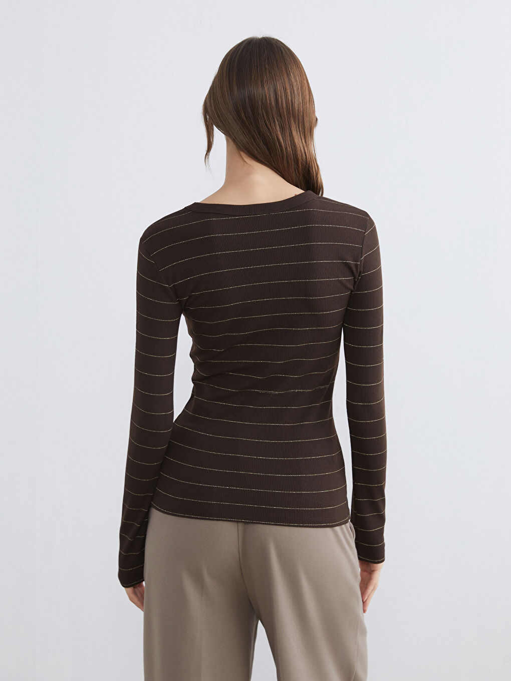 Rundhalsausschnitt Gestreiftes T-Shirt für Damen-3