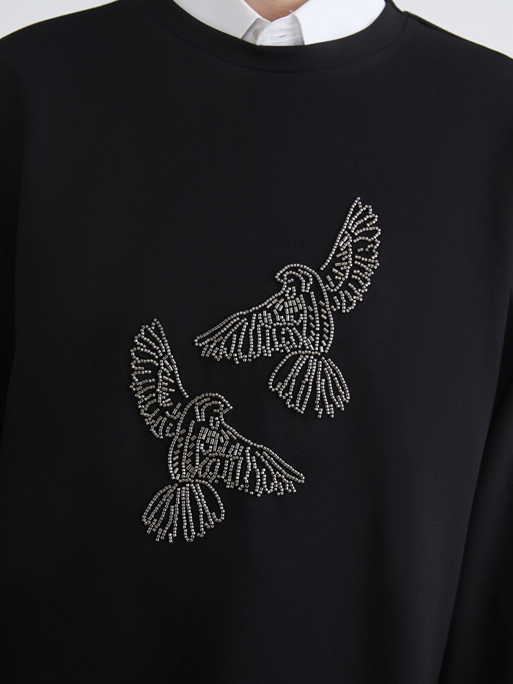 Crew Neck Rhinestone Embellished Oversize Women's Sweatshirt-2