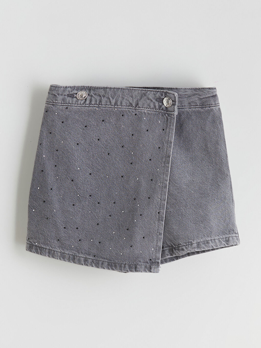 Gri Taşlı Kız Çocuk Jean Şort Etek-1