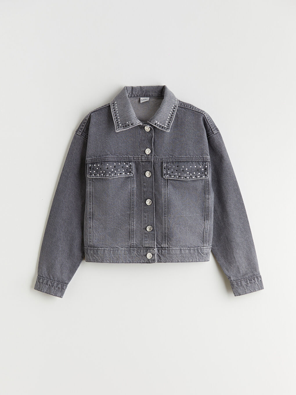 Gri Taşlı Kız Çocuk Jean Ceket-1