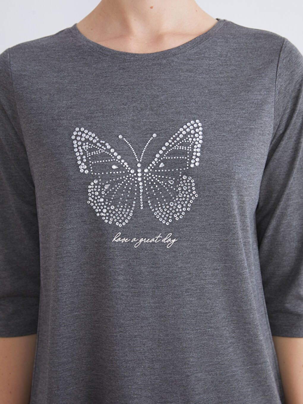 Crew Neck Rhinestone Embellished Women's T-Shirt-4