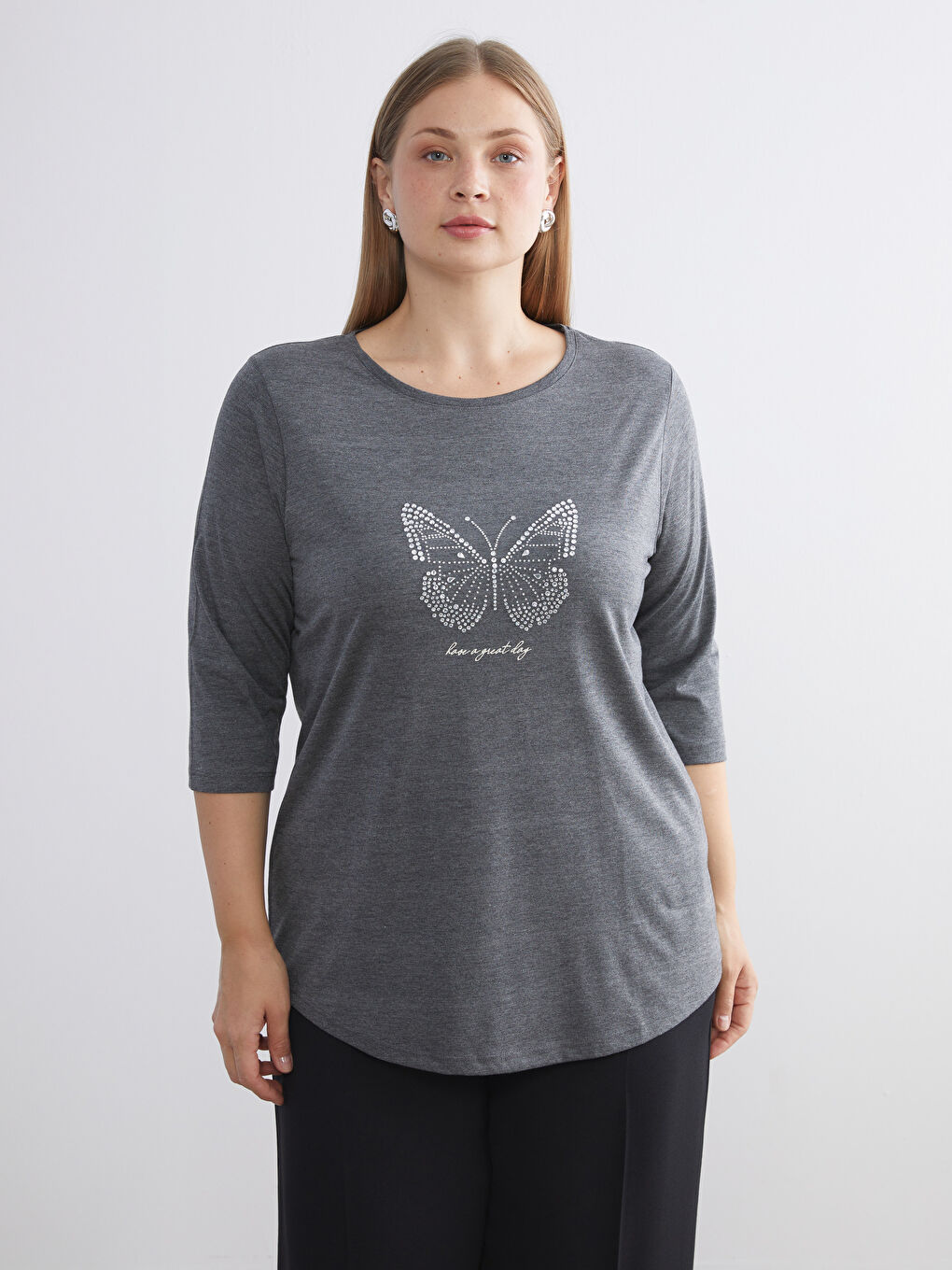 Crew Neck Rhinestone Embellished Women's T-Shirt-1