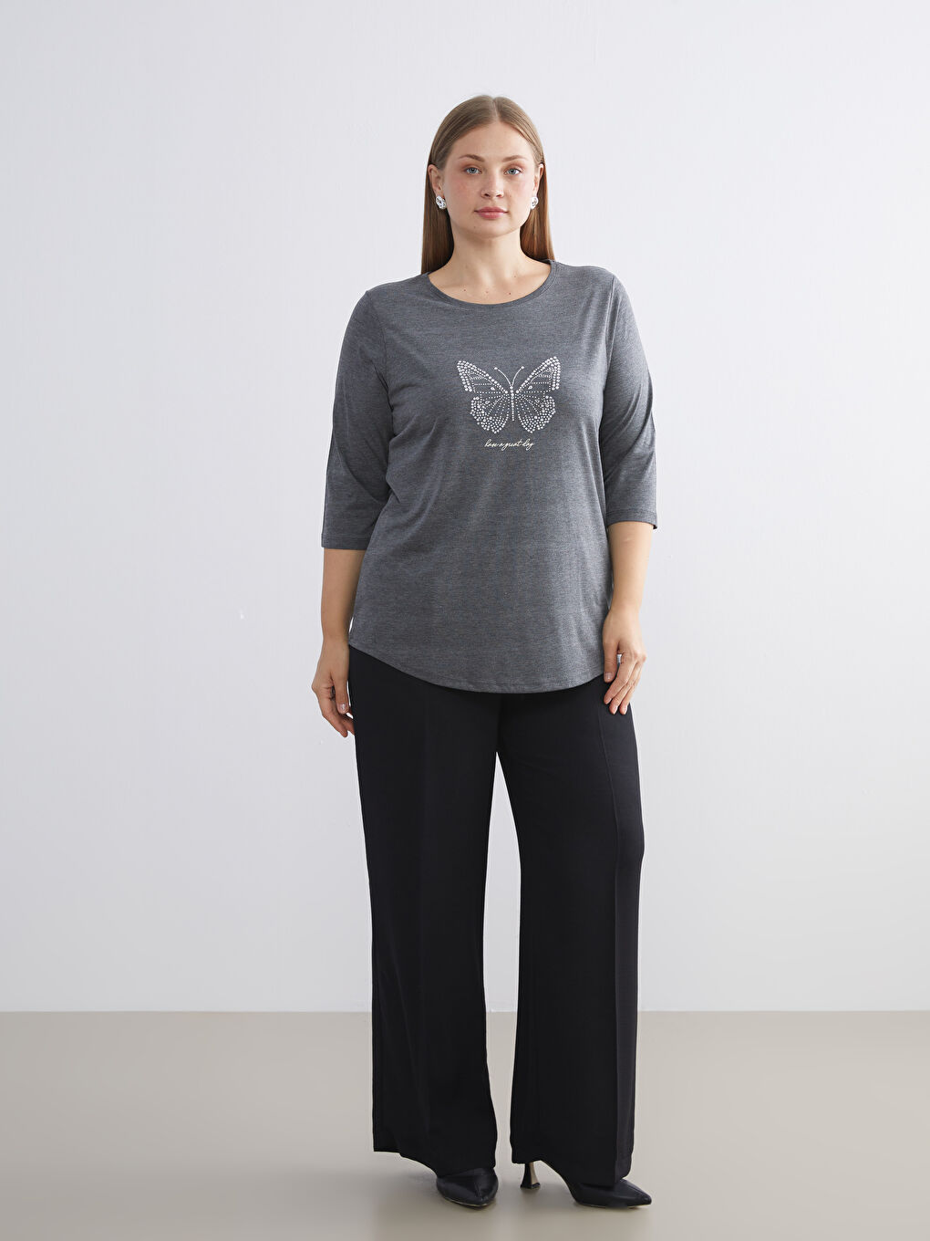 Crew Neck Rhinestone Embellished Women's T-Shirt-2