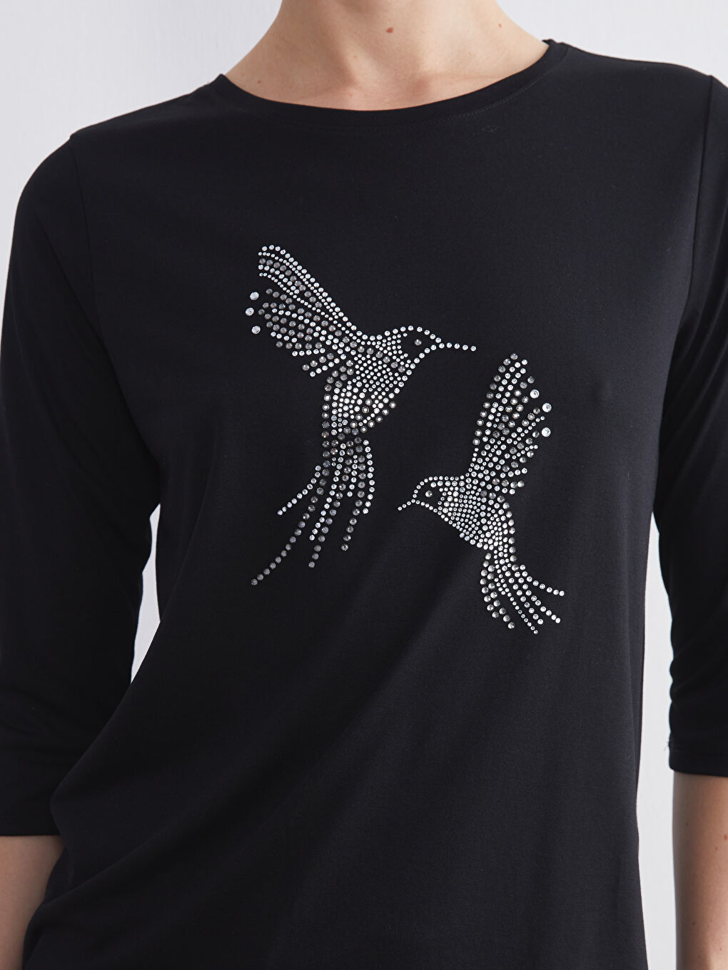 Crew Neck Beaded Embellished Women's T-Shirt-2