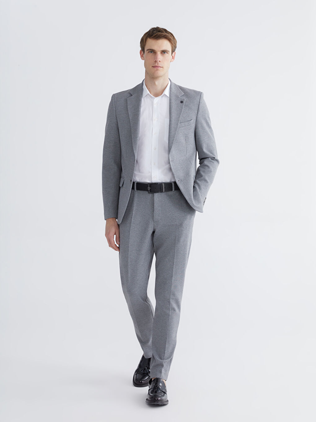 Gri Dar Kalıp Erkek Blazer Ceket-1