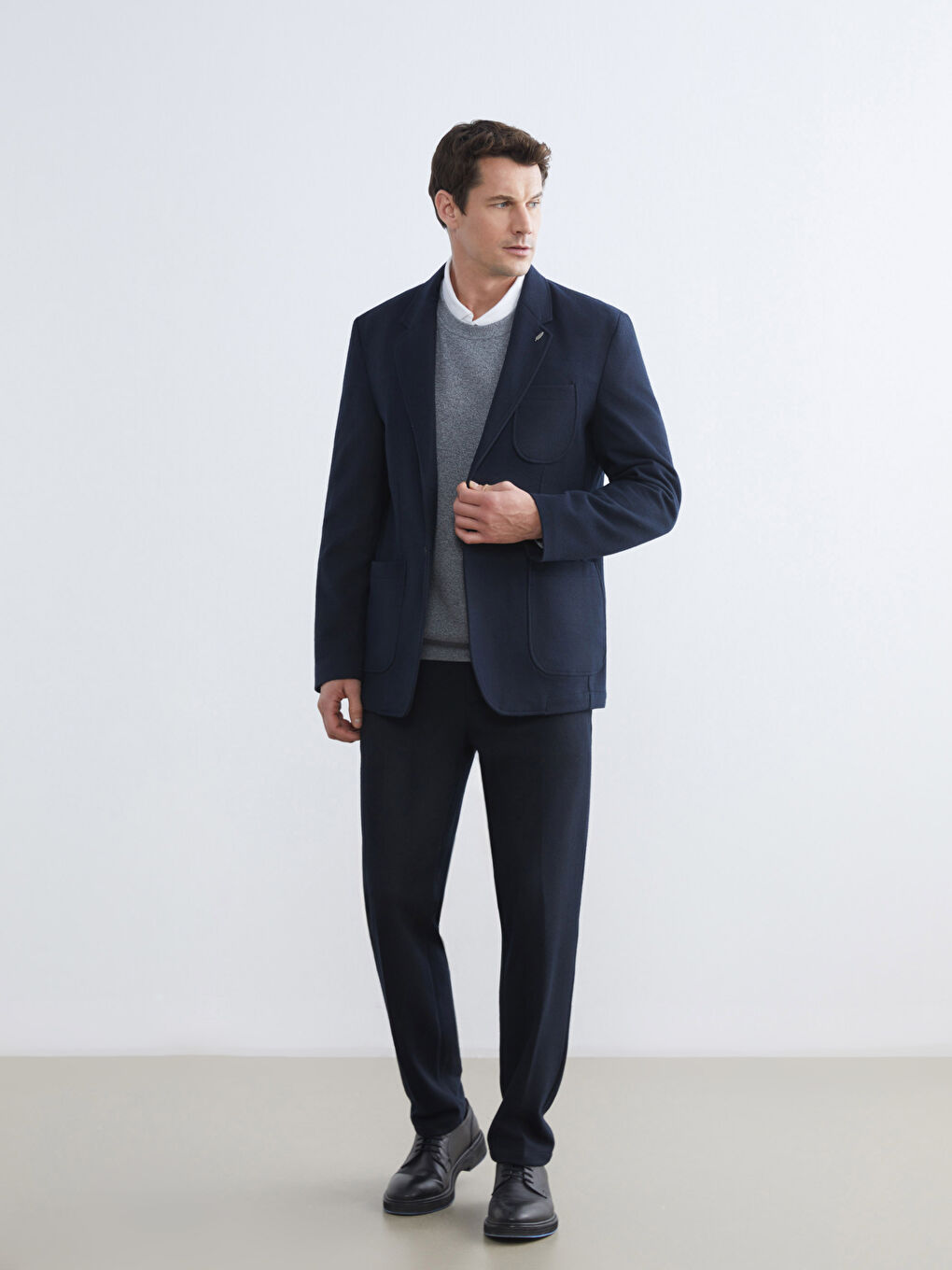 Lacivert Standart Kalıp Erkek Blazer Ceket-1