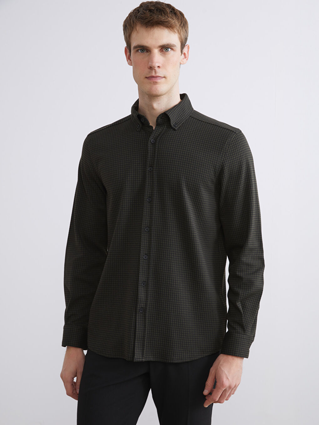 Haki Regular Fit Uzun Kollu Ekose Erkek Oduncu Gömlek