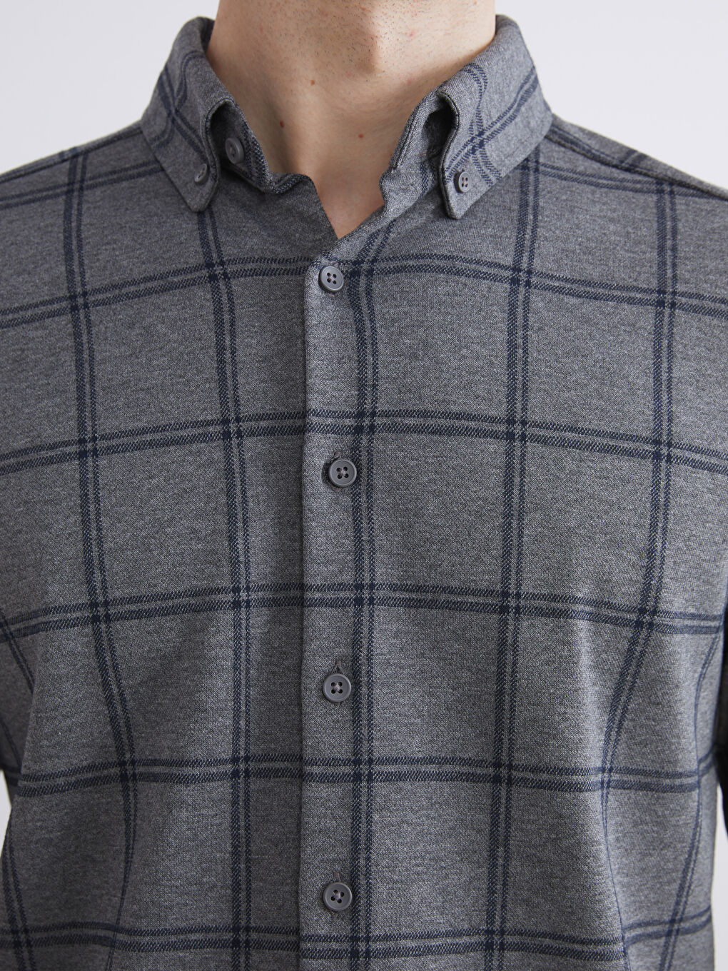 قميص الفانيلا كم طويل كارو قصة مريحة رجال-2