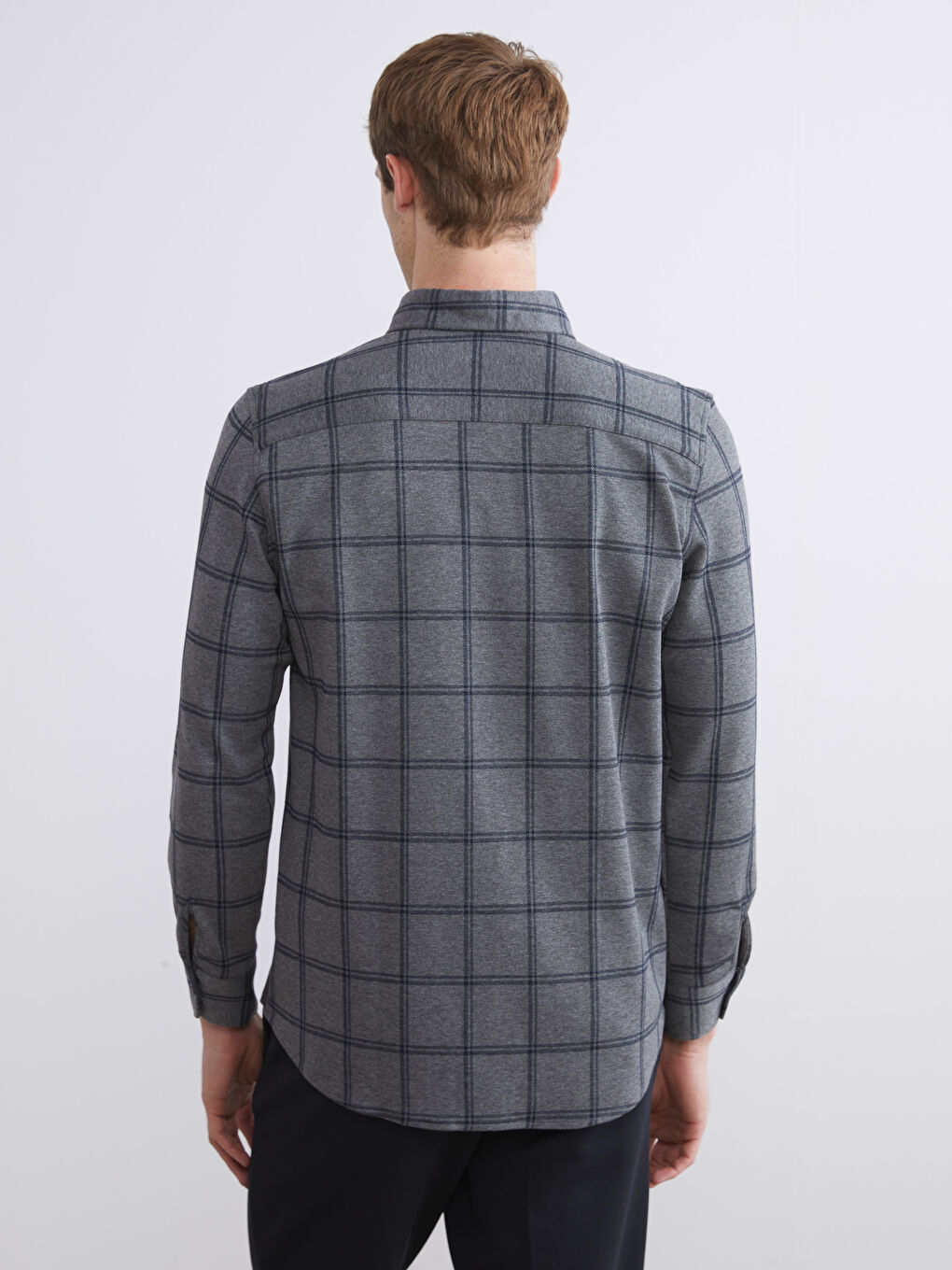 قميص الفانيلا كم طويل كارو قصة مريحة رجال-3