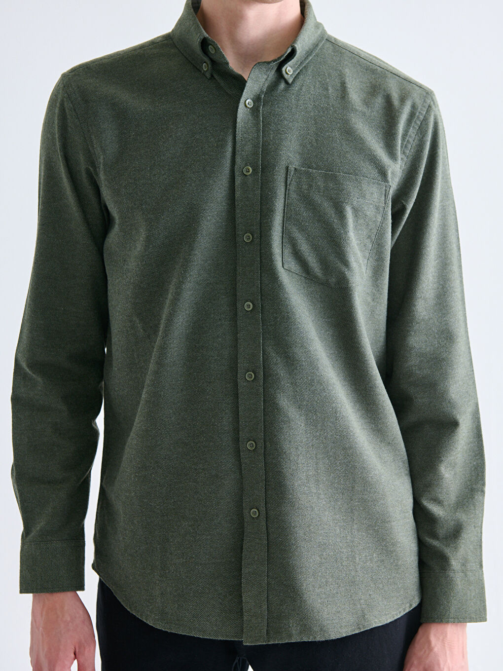 Haki Regular Fit Uzun Kollu Erkek Oduncu Gömlek-2