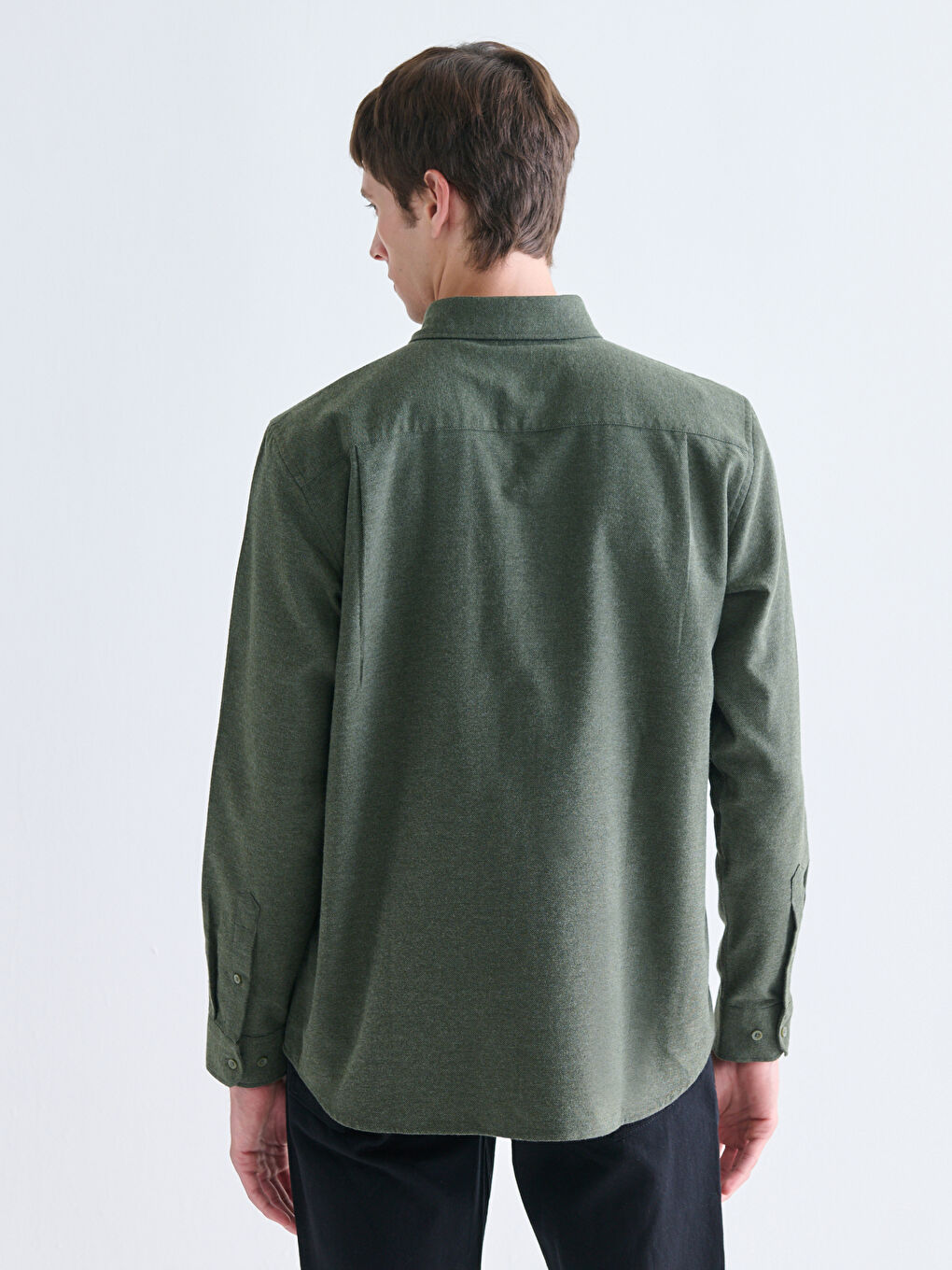 Haki Regular Fit Uzun Kollu Erkek Oduncu Gömlek-3