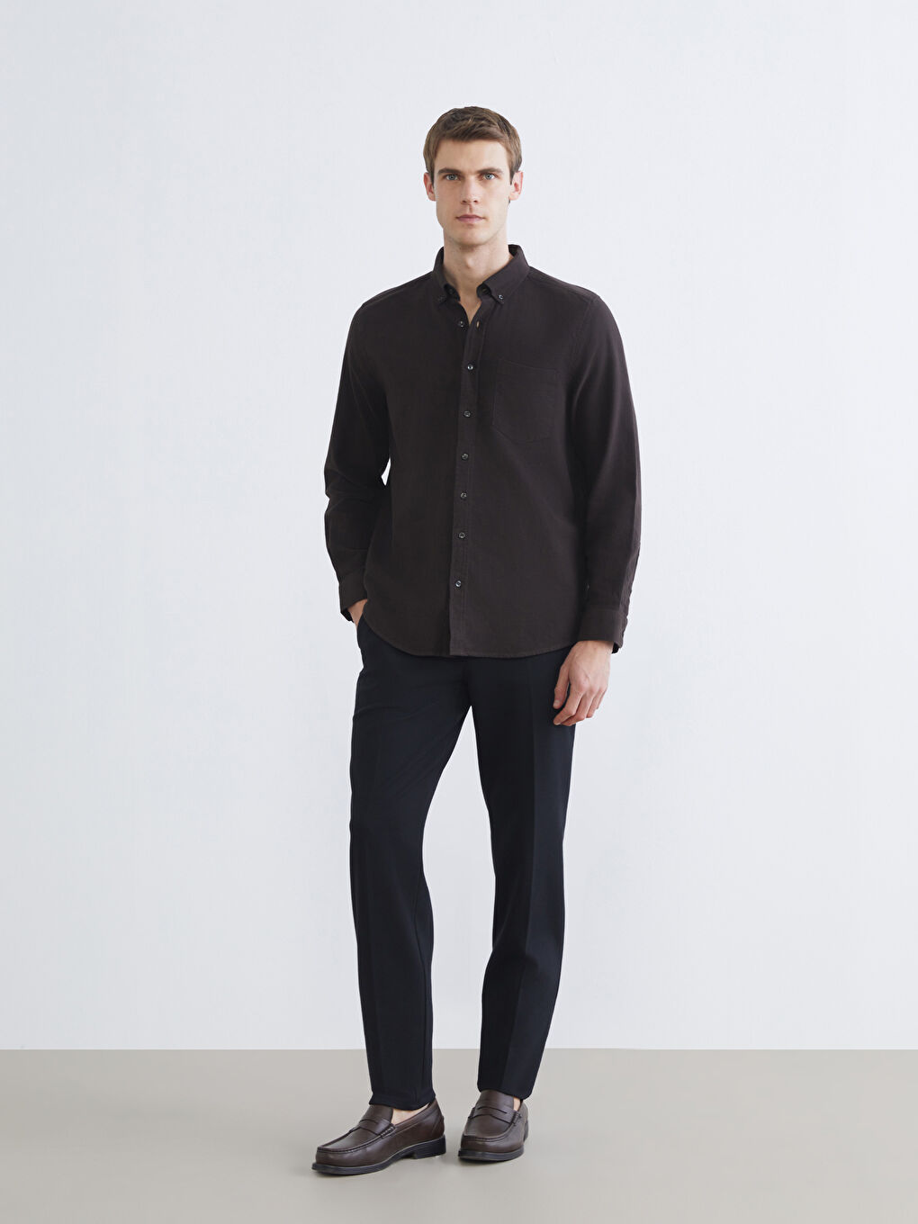 Kahverengi Regular Fit Uzun Kollu Erkek Oduncu Gömlek-1