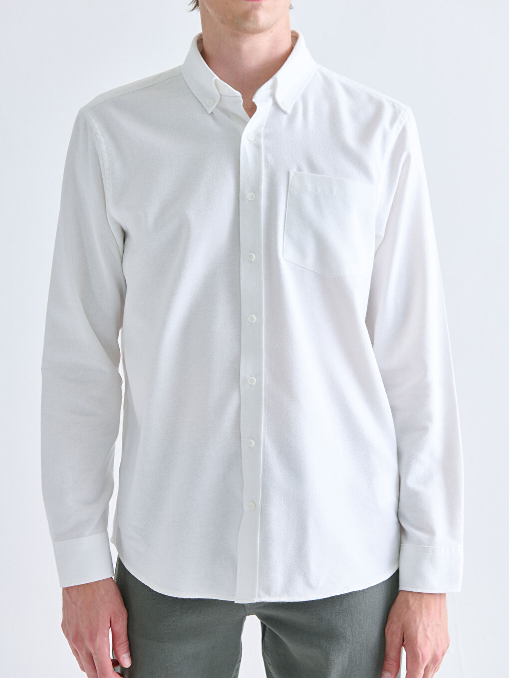 Beyaz Regular Fit Uzun Kollu Erkek Oduncu Gömlek-2