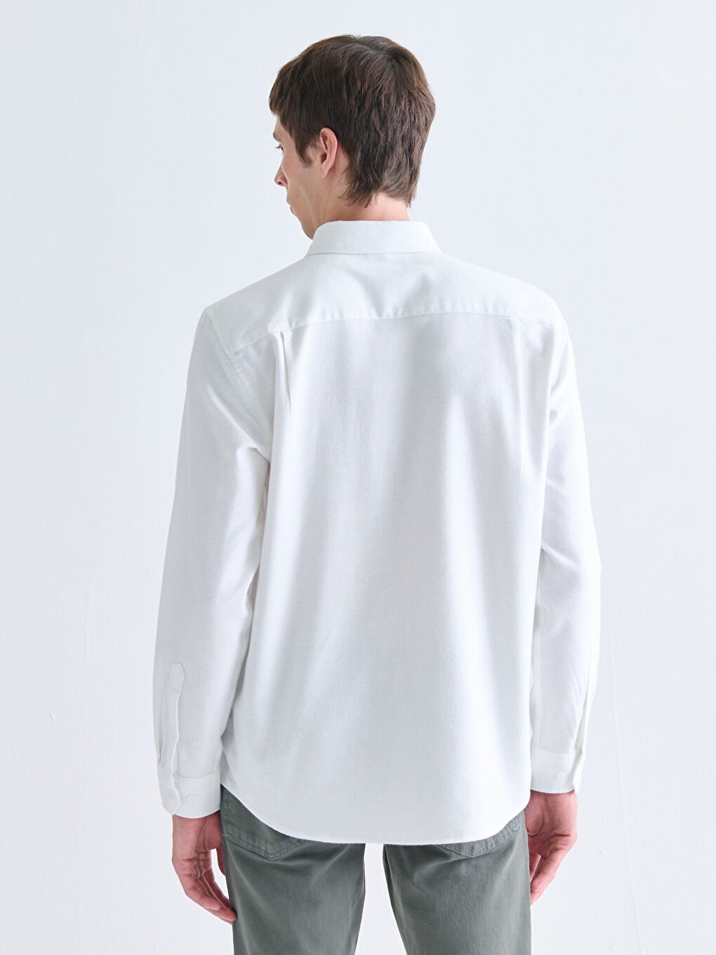 Beyaz Regular Fit Uzun Kollu Erkek Oduncu Gömlek-3