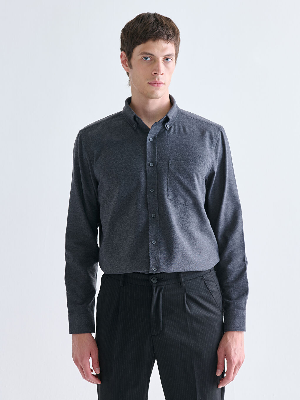 Antrasit Regular Fit Uzun Kollu Erkek Oduncu Gömlek