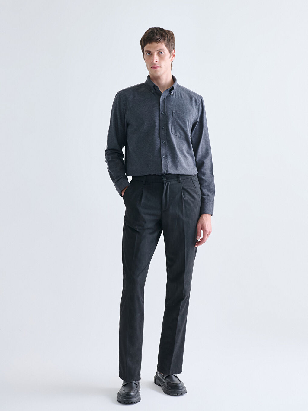 Antrasit Regular Fit Uzun Kollu Erkek Oduncu Gömlek-1
