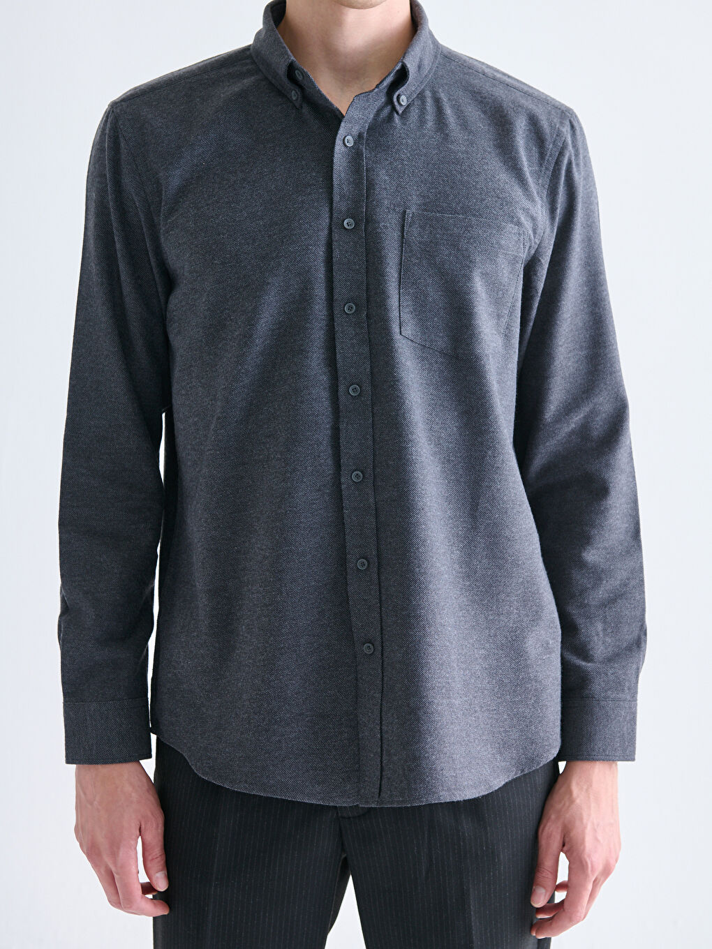 Antrasit Regular Fit Uzun Kollu Erkek Oduncu Gömlek-2