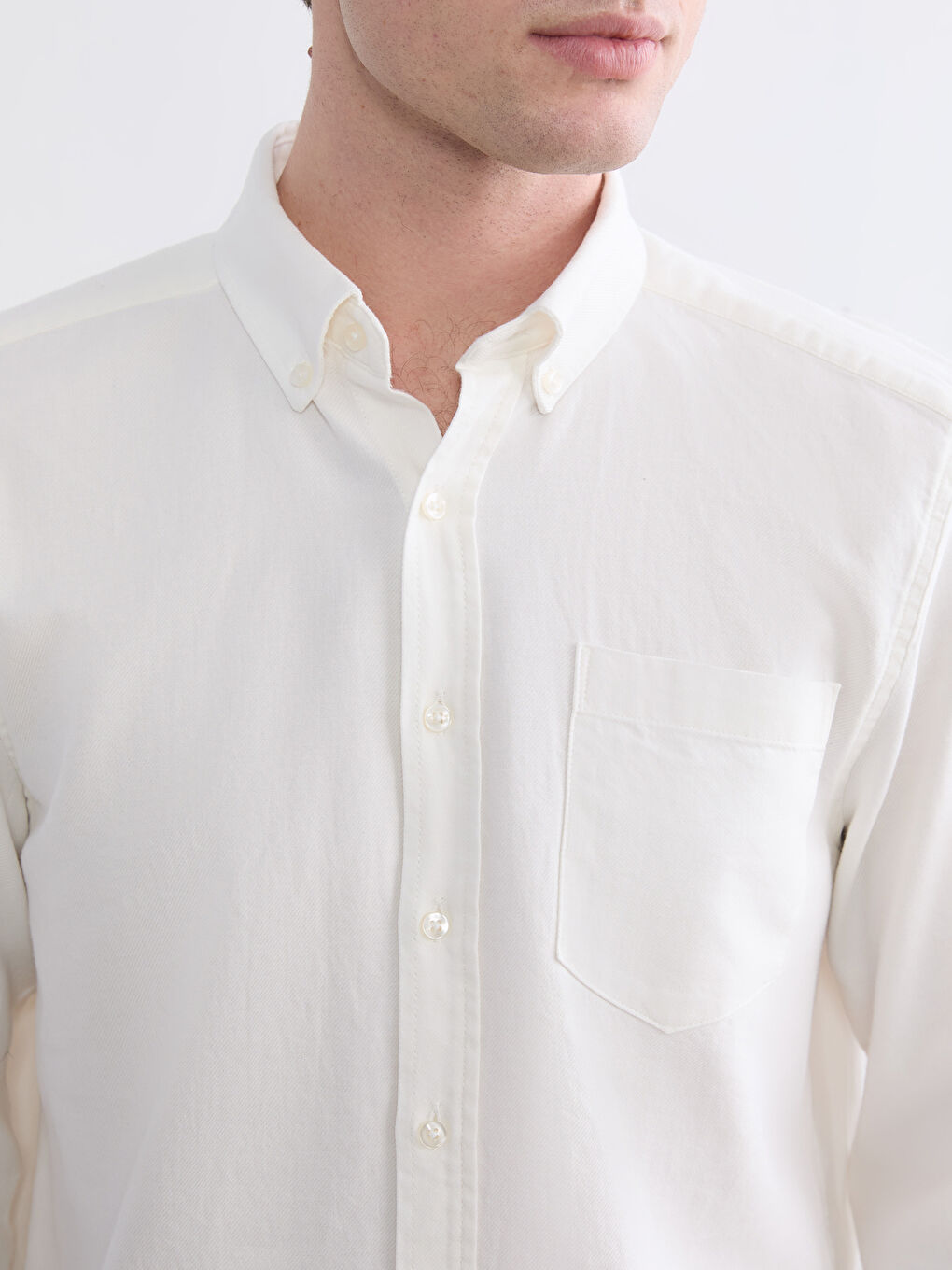 Beyaz Regular Fit Uzun Kollu Erkek Oduncu Gömlek-4
