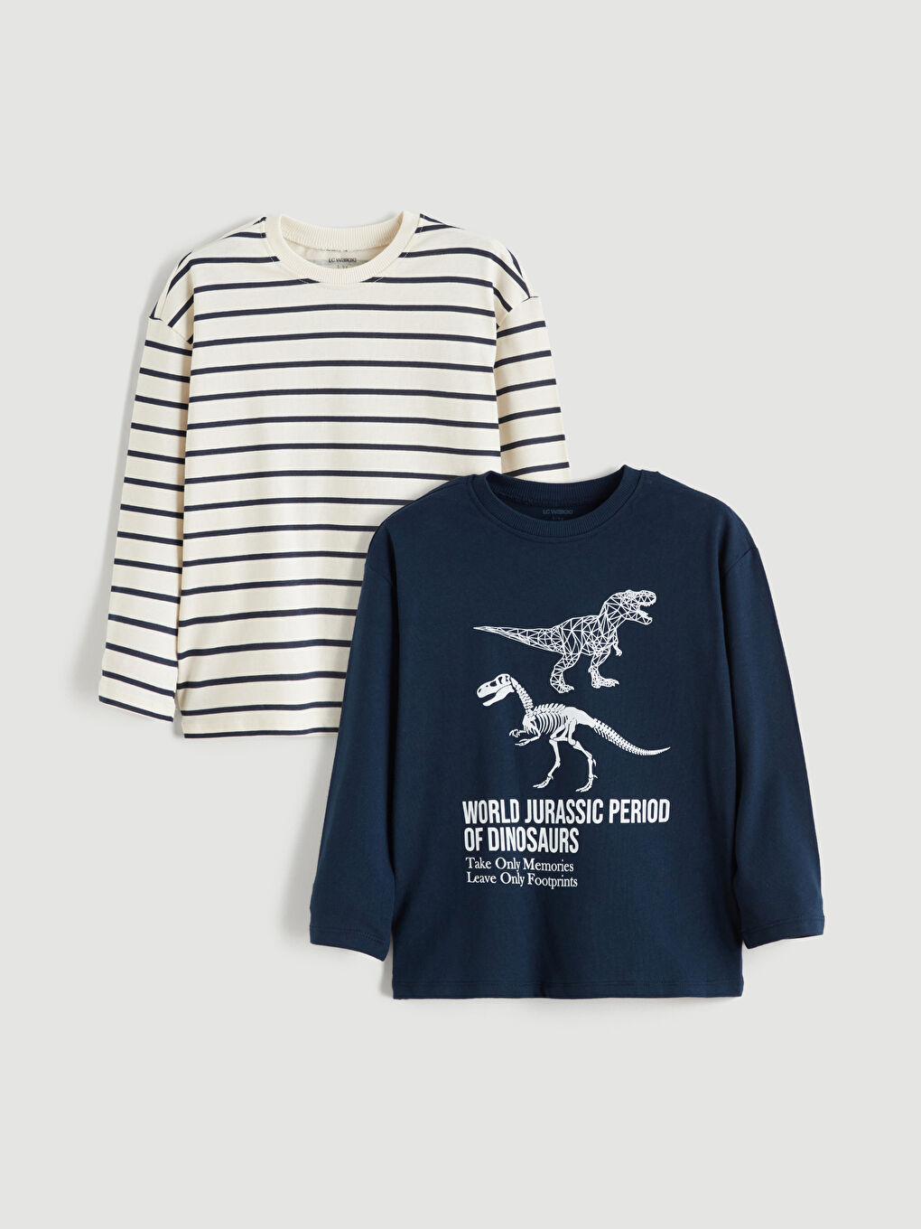 Lacivert Uzun Kollu Erkek Çocuk Tişört 2'li