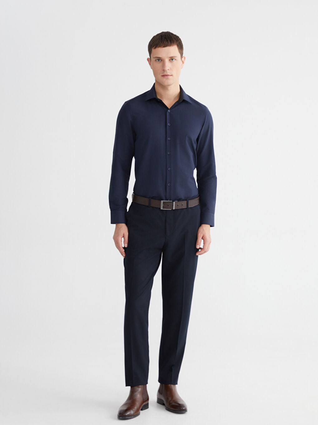 Slim Fit Long Sleeve Poplin Men's Shirt-1