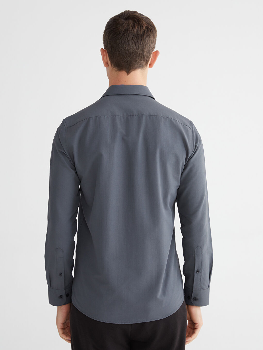 Antrasit Slim Fit Uzun Kollu Poplin Erkek Gömlek-3