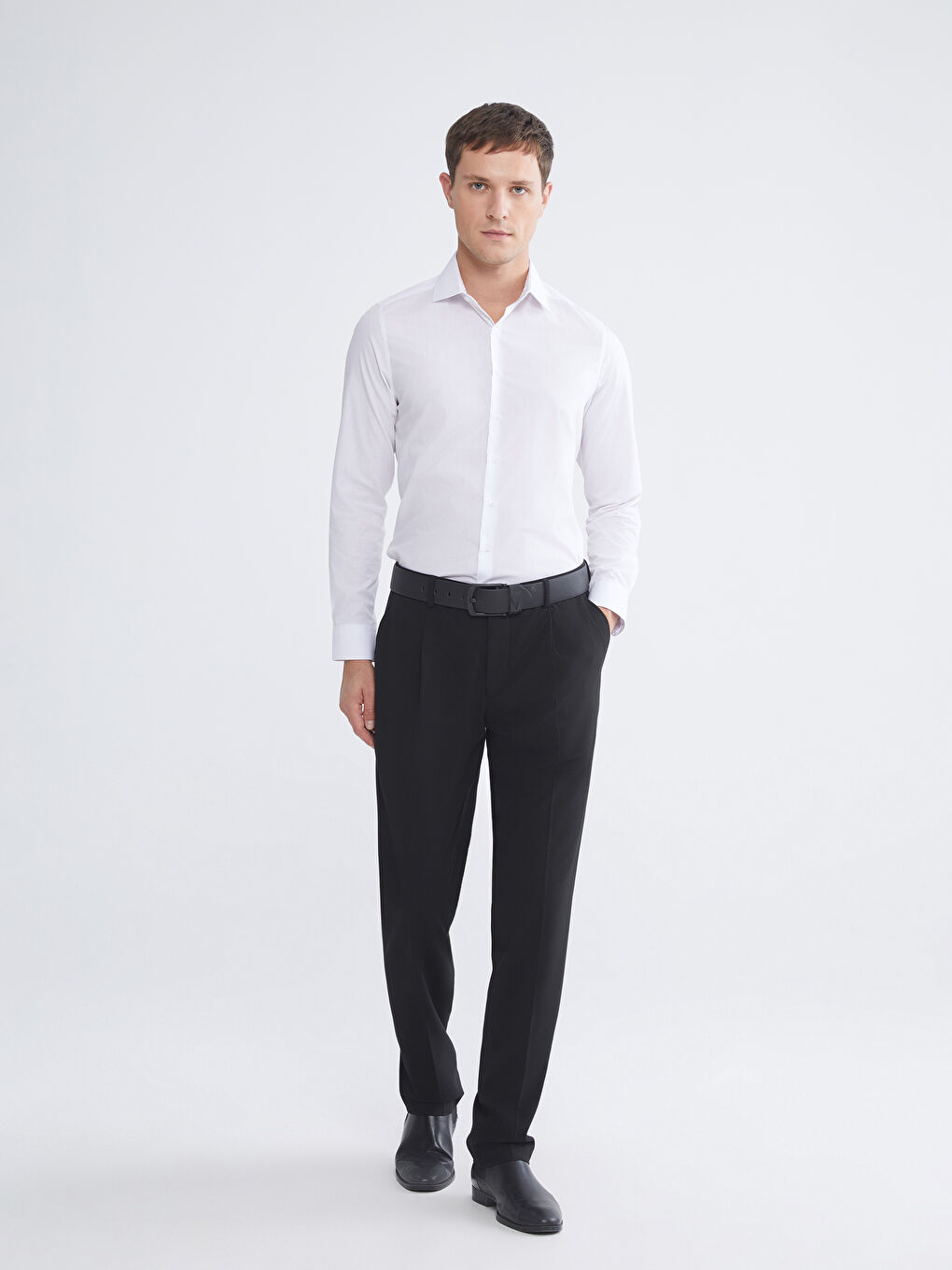 Slim Fit Long Sleeve Poplin Men's Shirt-1