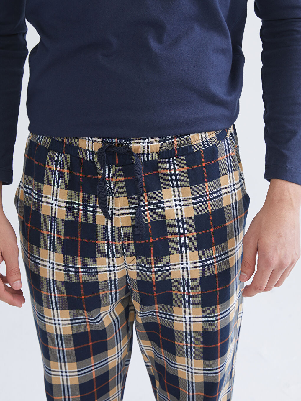 Bej Standart Kalıp Ekose Erkek Pijama Alt-2