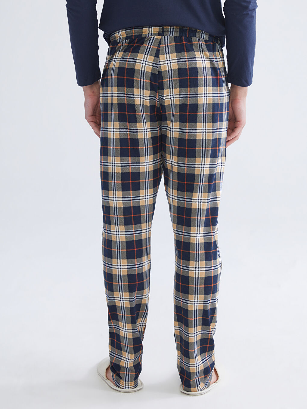 Bej Standart Kalıp Ekose Erkek Pijama Alt-3