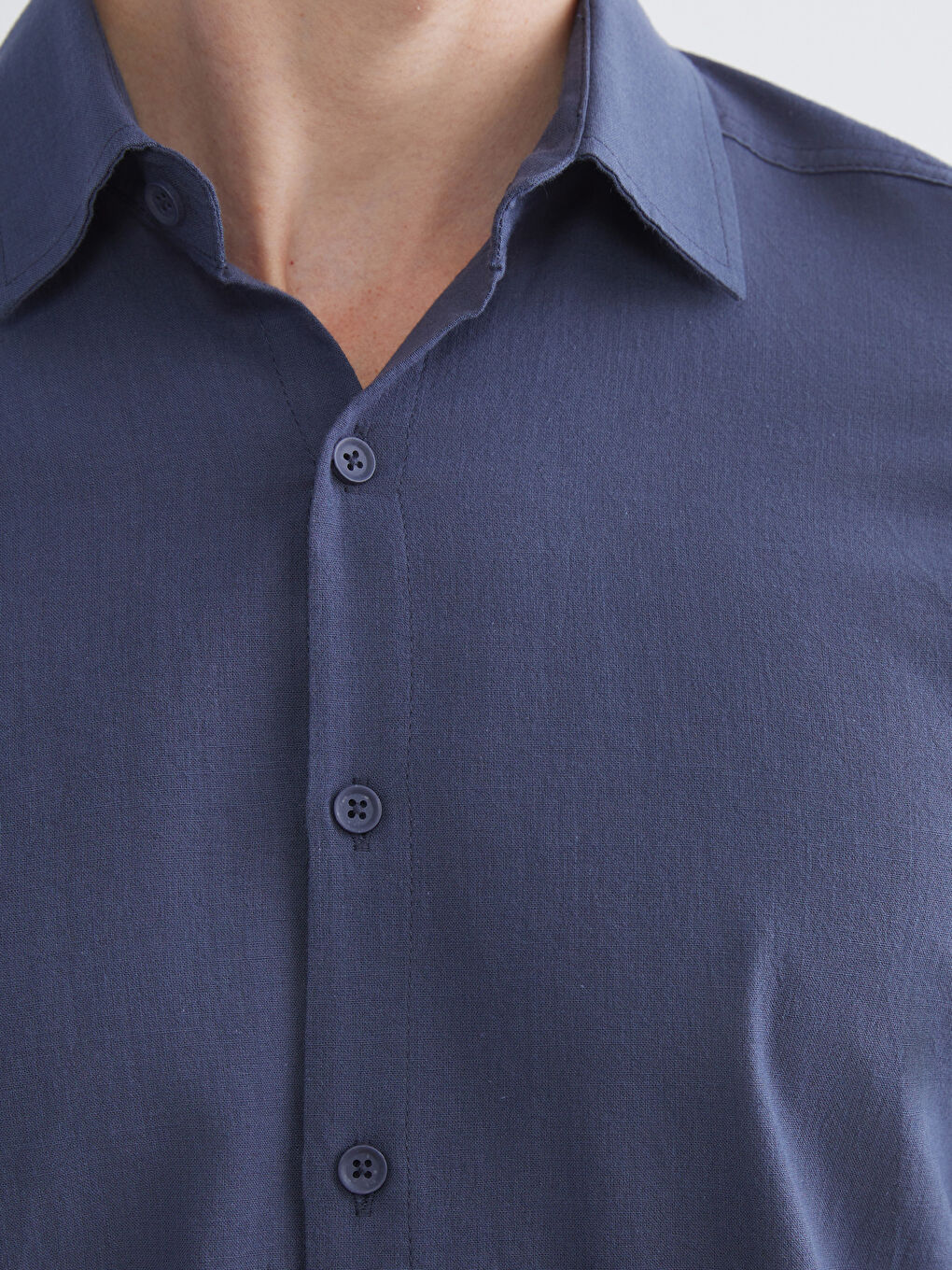 Lacivert Slim Fit Uzun Kollu Erkek Gömlek-2