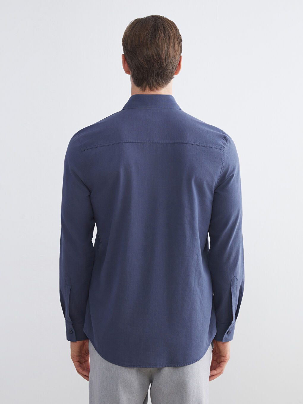 Lacivert Slim Fit Uzun Kollu Erkek Gömlek-3