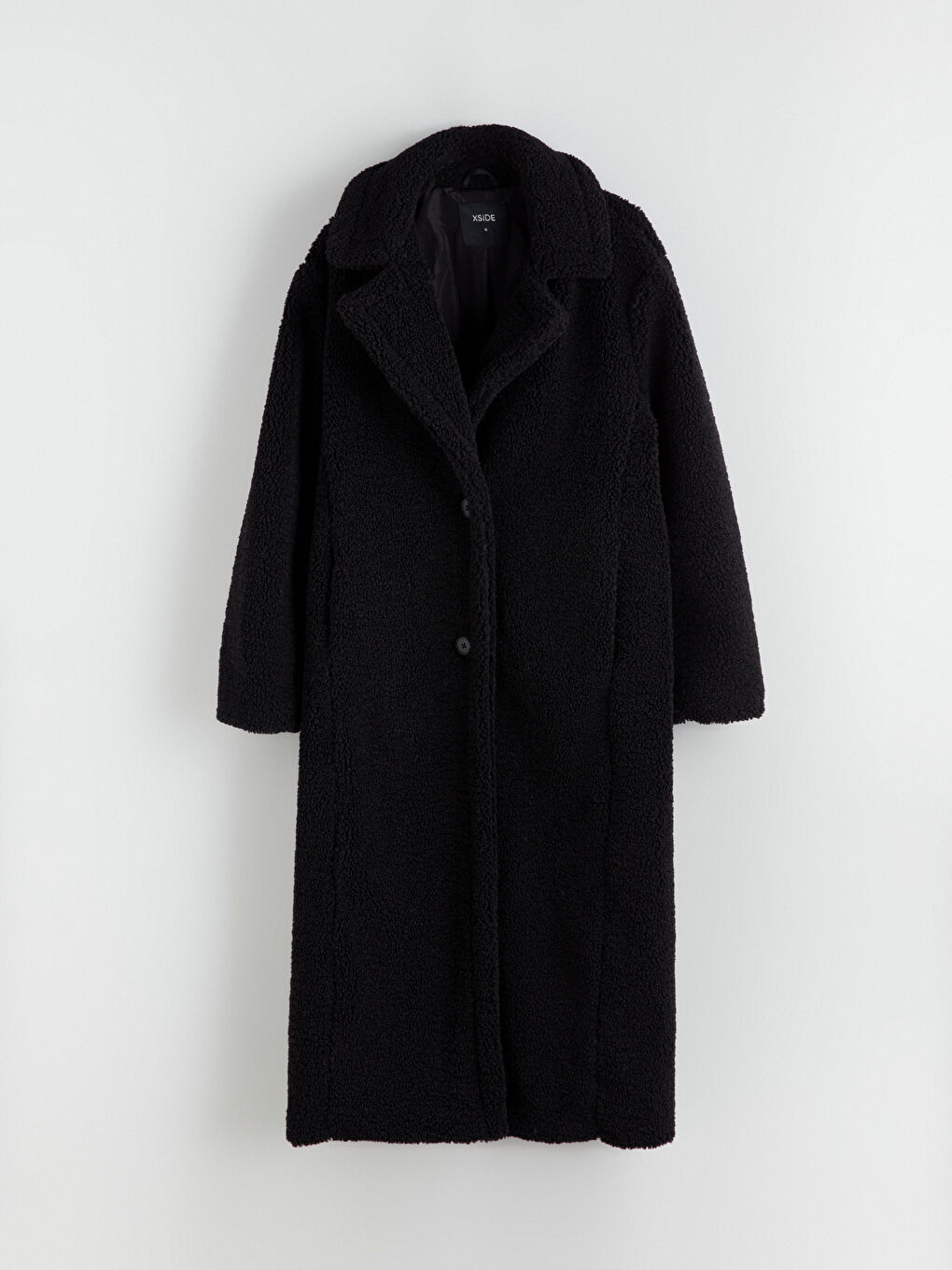 Siyah Ceket Yaka Kadın Pelüş Kaban-5