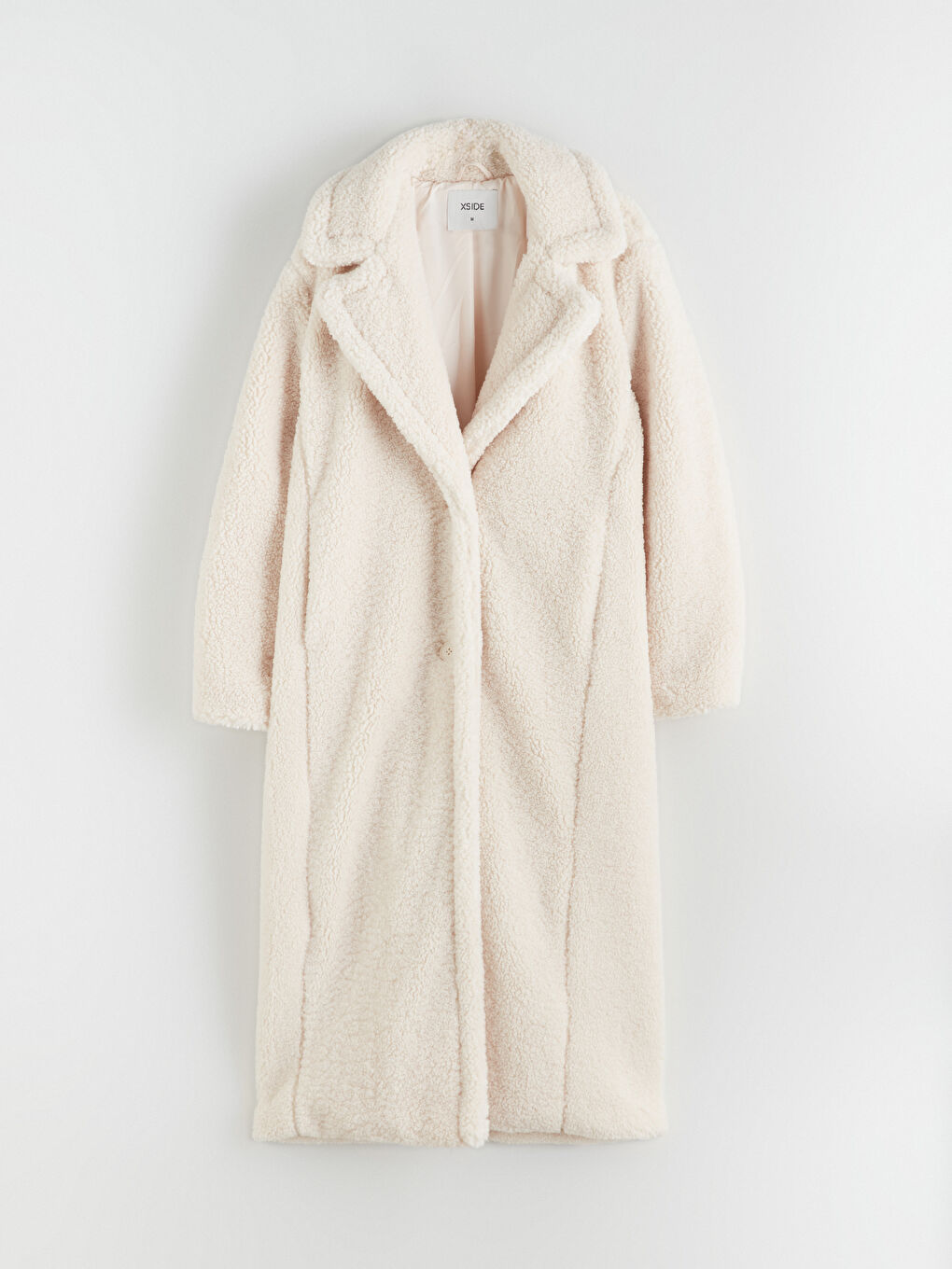 Ekru Ceket Yaka Kadın Pelüş Kaban-5