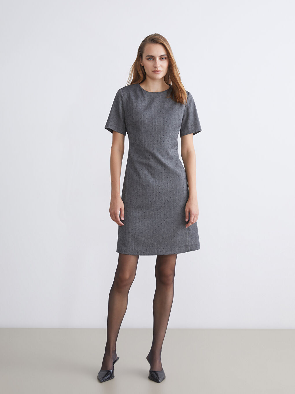 Crew Neck Rhinestone Embellished Mini Dress-1