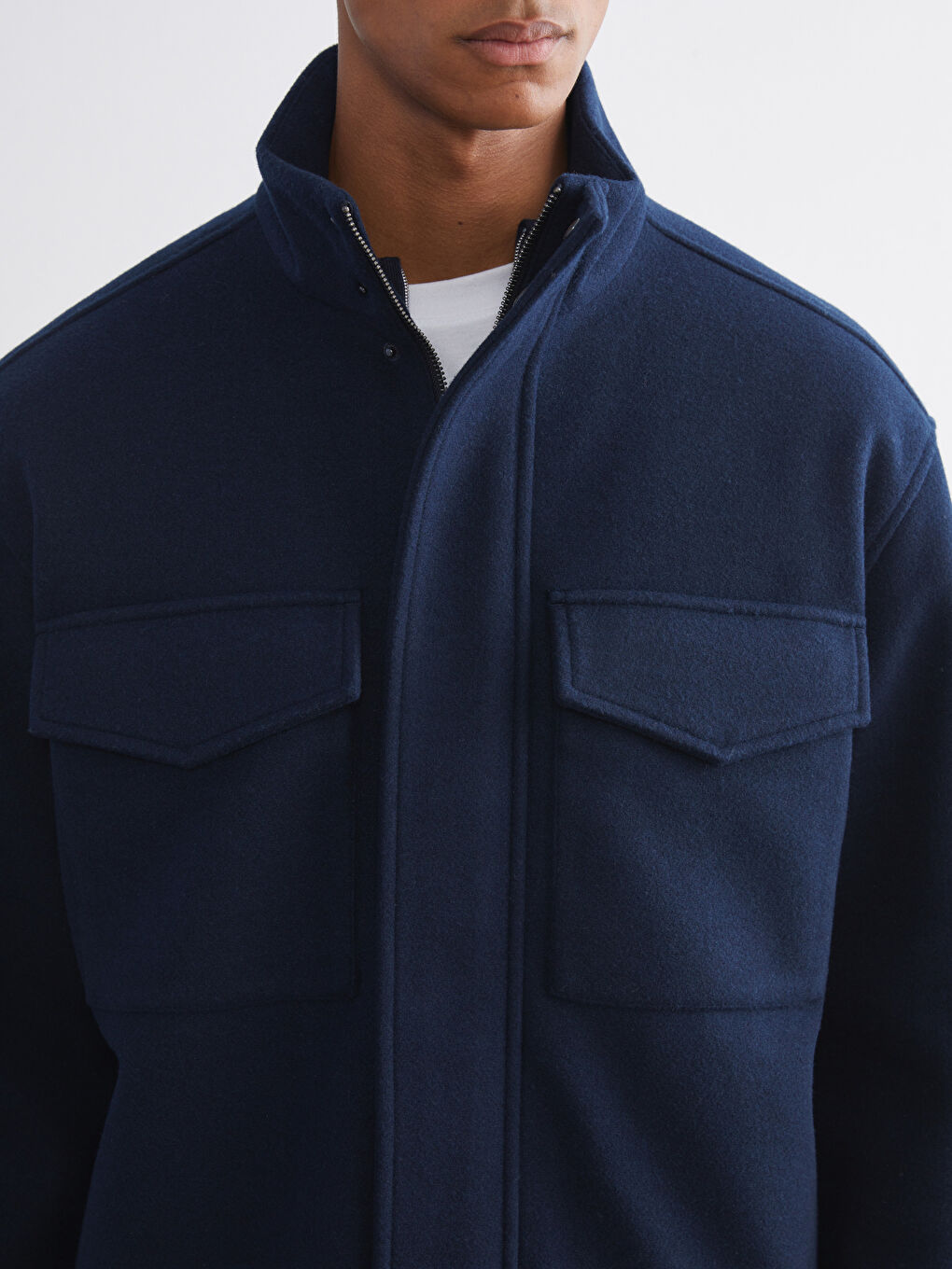 Lacivert Rahat Kalıp Dik Yaka Erkek Kaşe Kaban-2