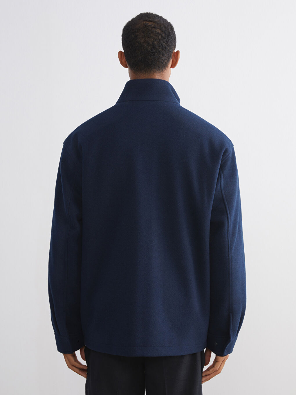 Lacivert Rahat Kalıp Dik Yaka Erkek Kaşe Kaban-4