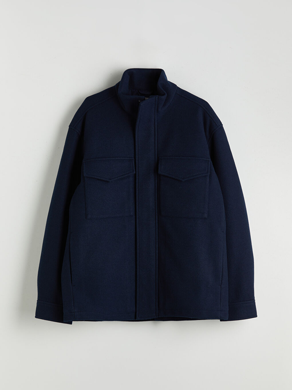 Lacivert Rahat Kalıp Dik Yaka Erkek Kaşe Kaban-5