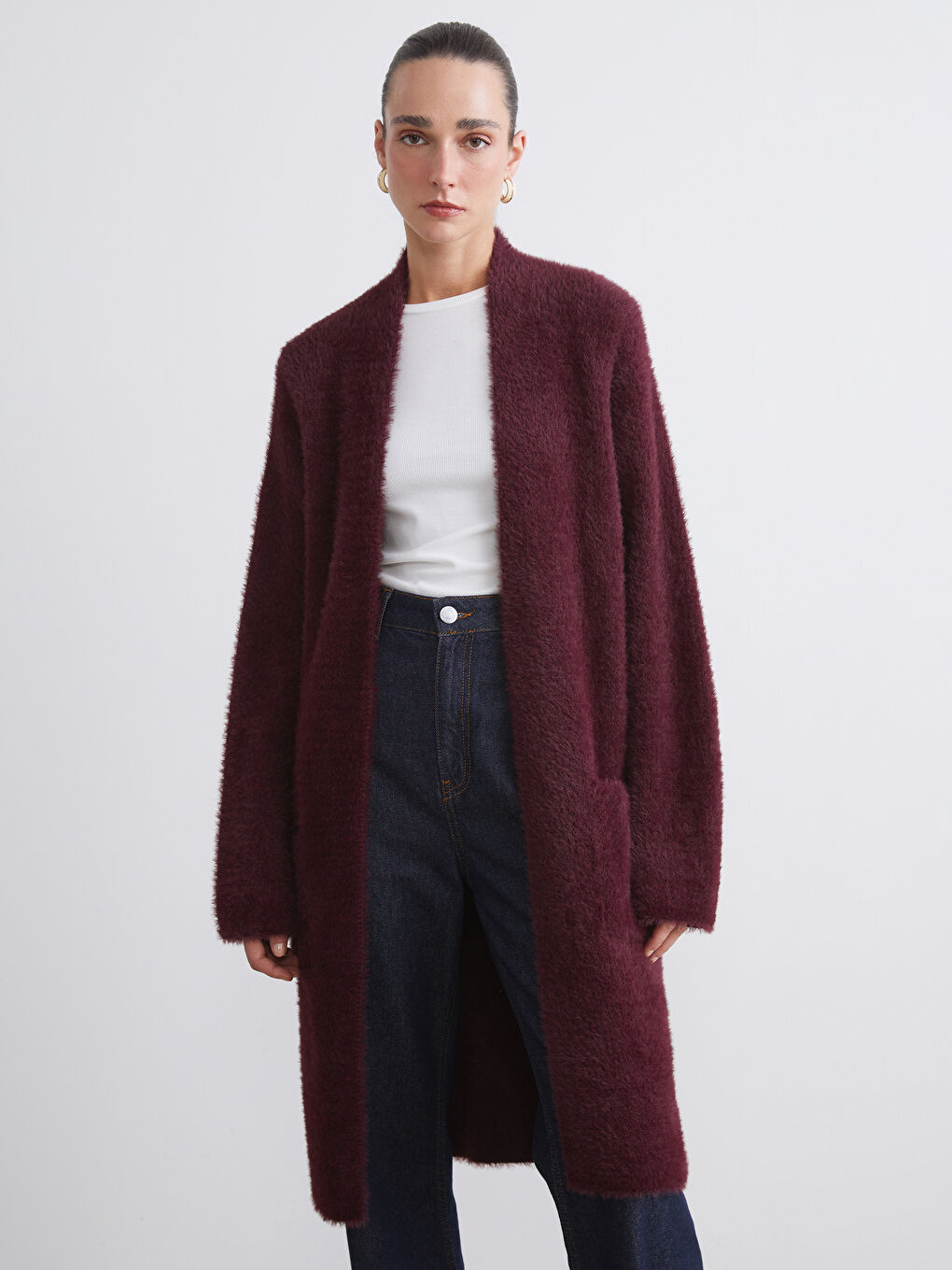 Кардиган из трикотажа с шалевым воротником для женщин