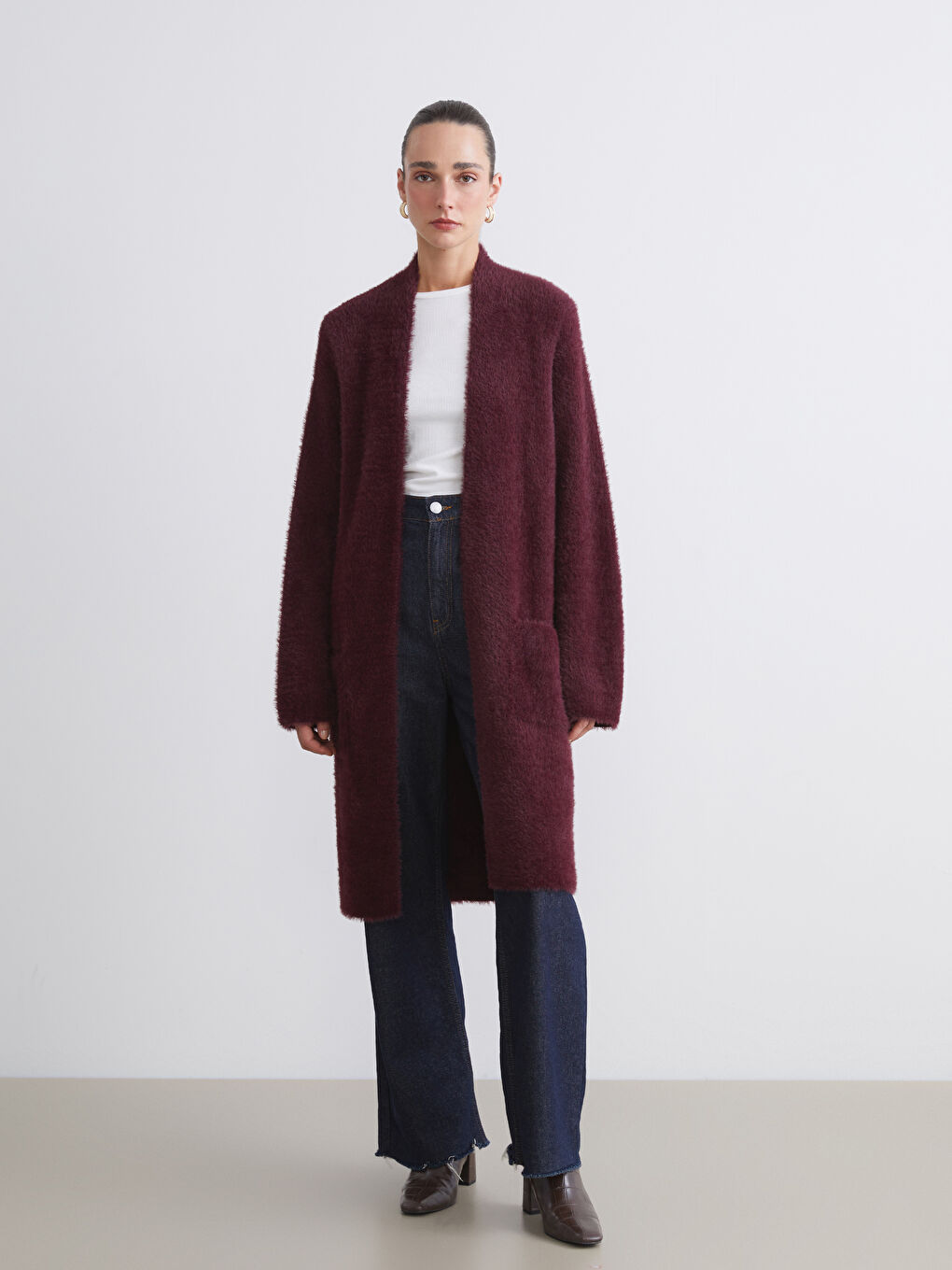 Кардиган из трикотажа с шалевым воротником для женщин-1