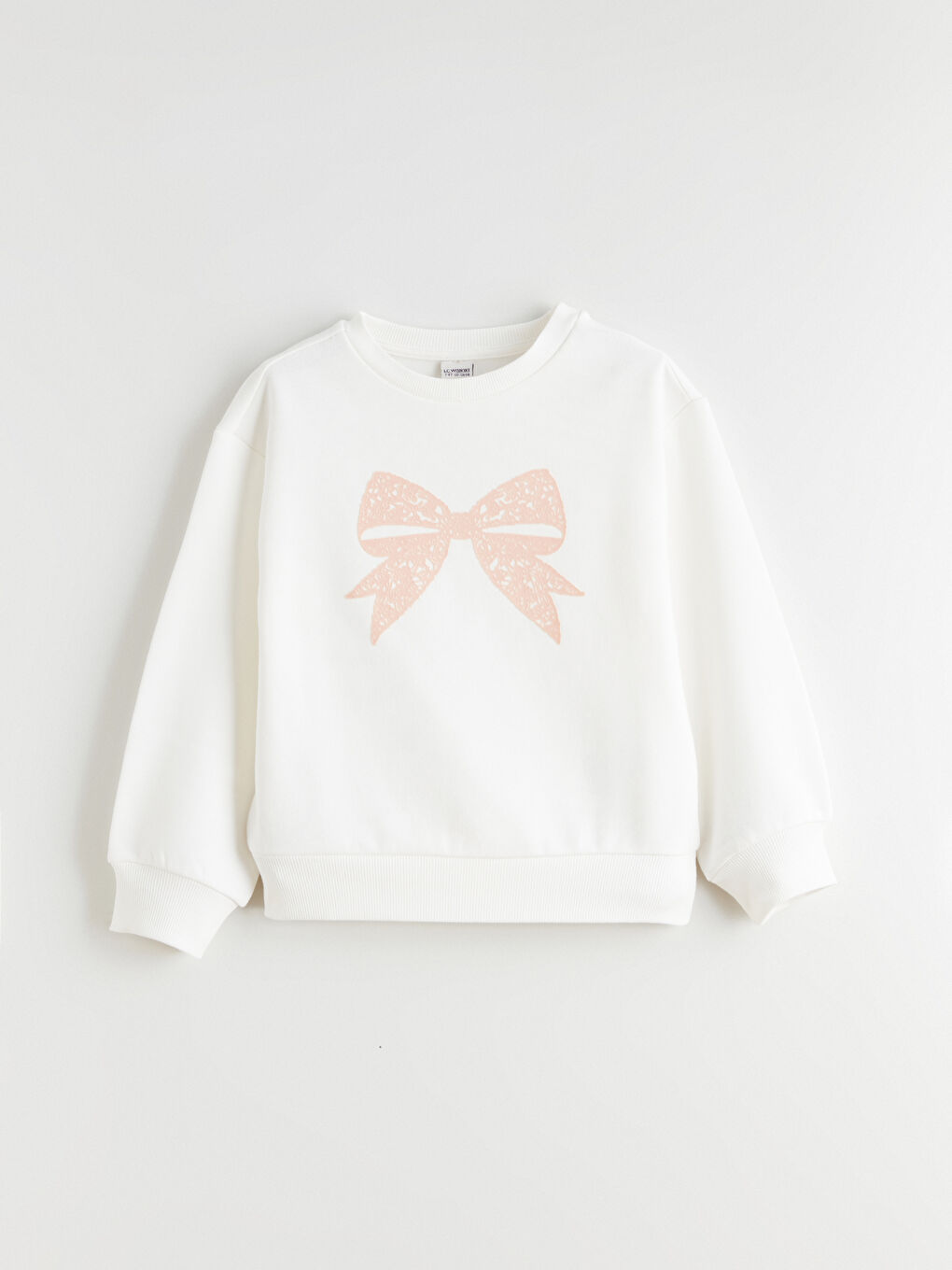 Ekru Bisiklet Yaka Fiyonk Baskılı Kız Çocuk Sweatshirt