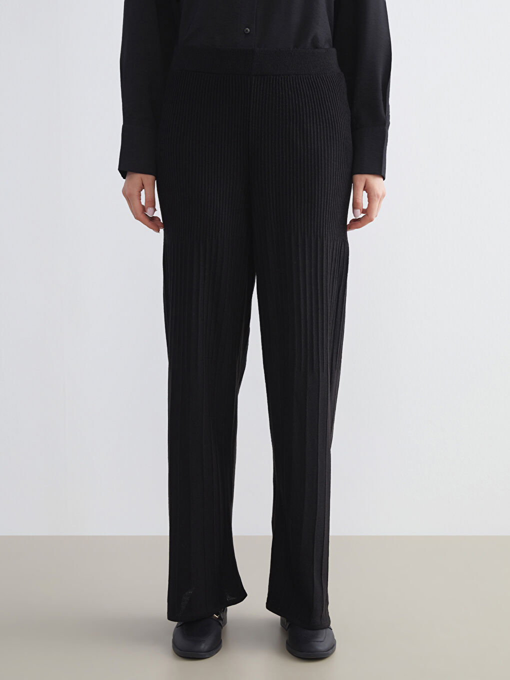 Siyah Beli Lastikli Kadın Triko Pantolon-1