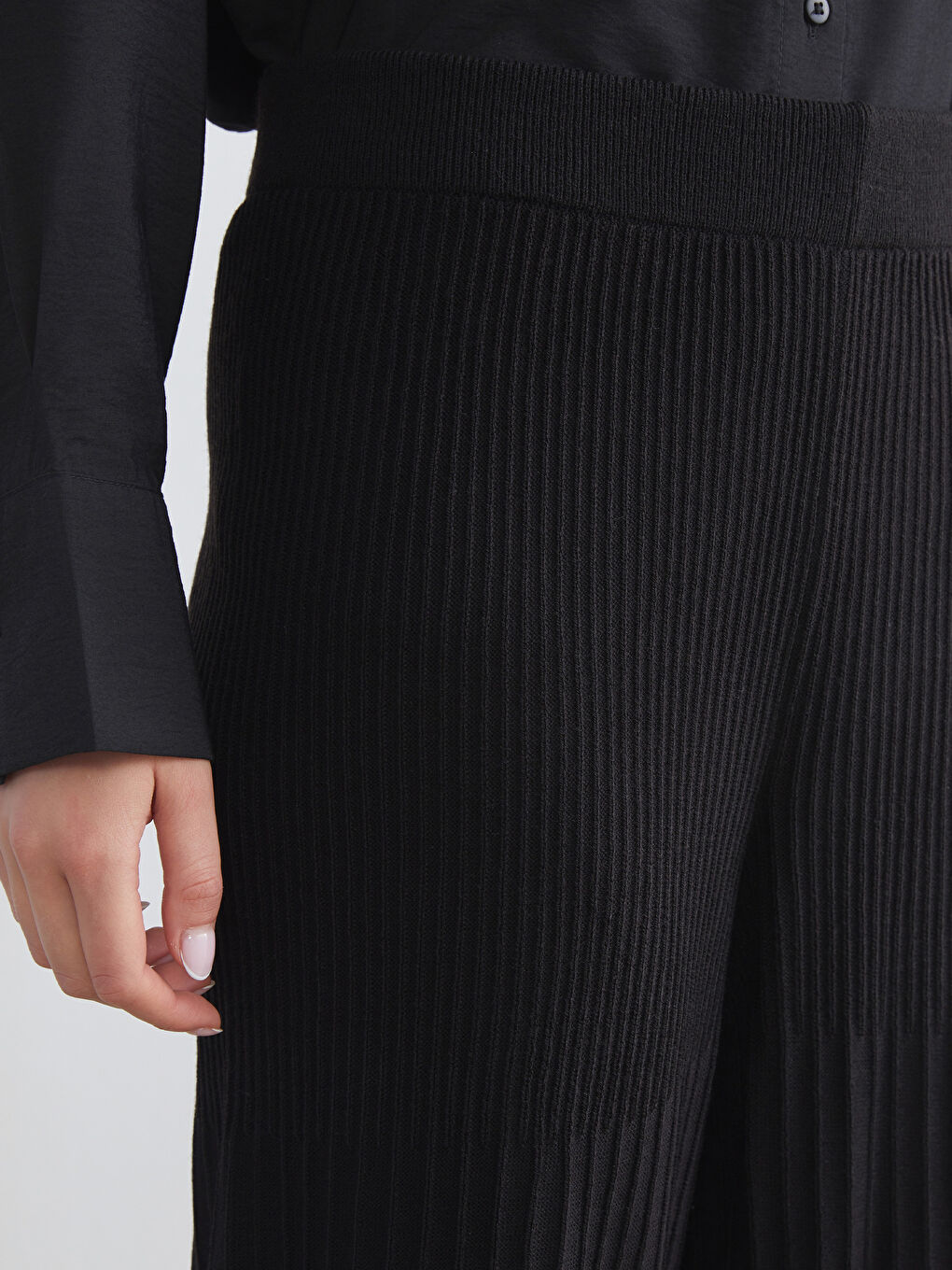 Siyah Beli Lastikli Kadın Triko Pantolon-2