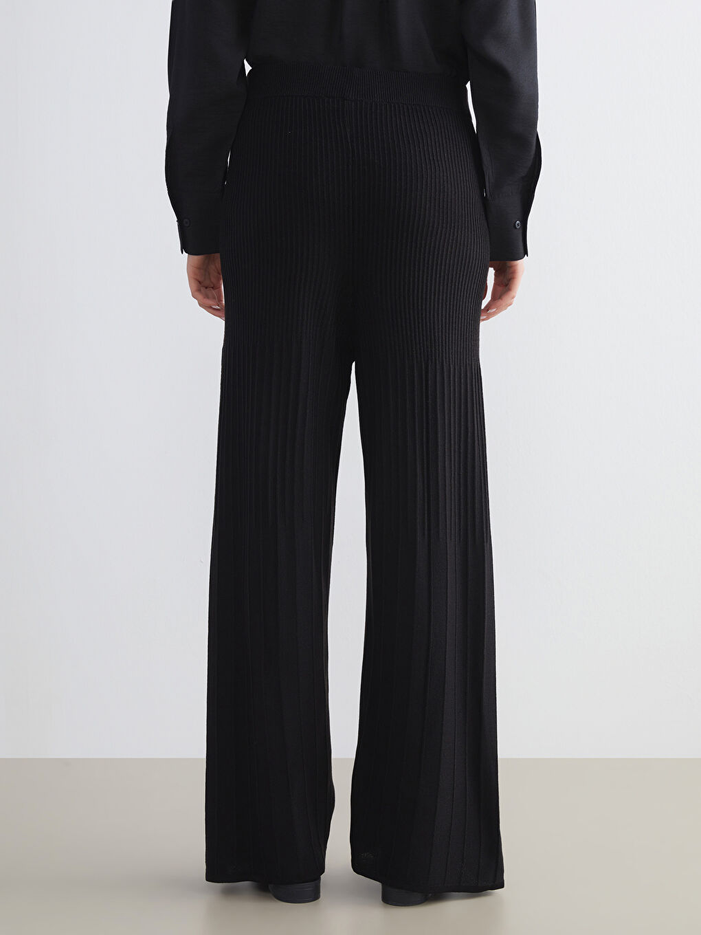 Siyah Beli Lastikli Kadın Triko Pantolon-3