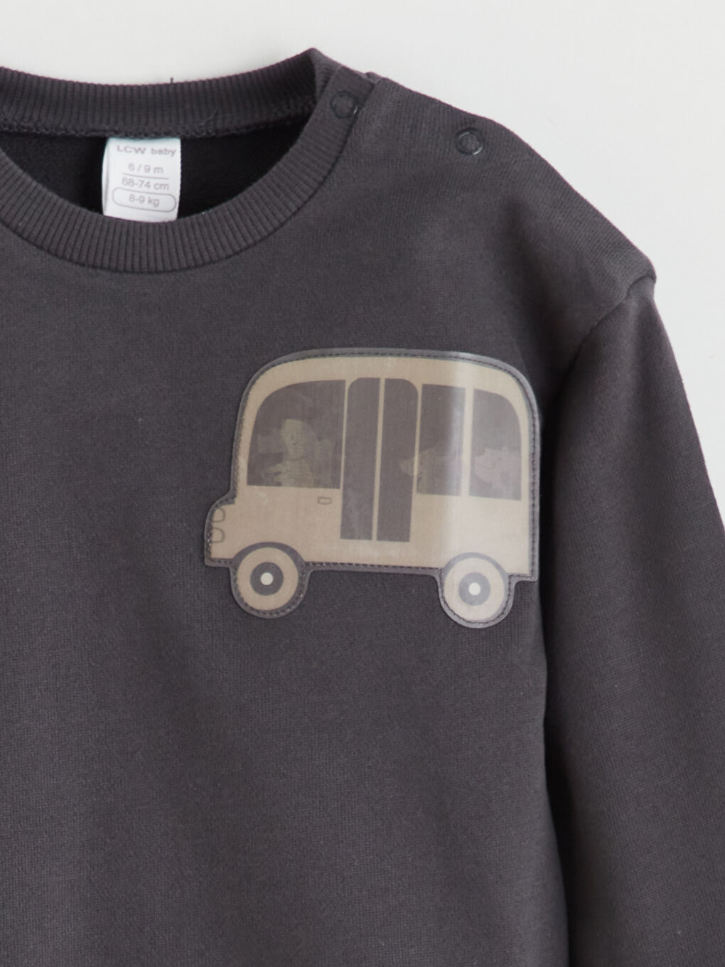 Gri Bisiklet Yaka Baskılı Erkek Bebek Sweatshirt-2