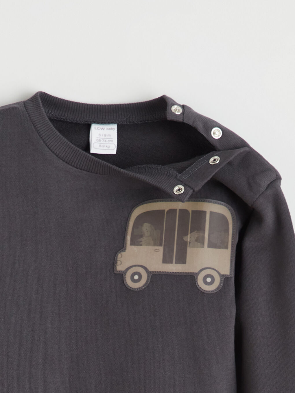 Gri Bisiklet Yaka Baskılı Erkek Bebek Sweatshirt-3