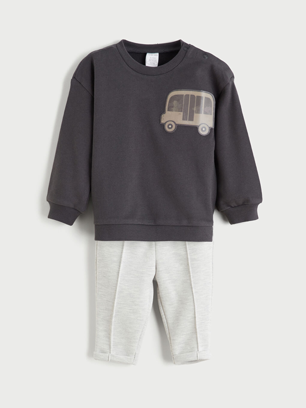 Gri Bisiklet Yaka Erkek Bebek Sweatshirt ve Eşofman Alt 2'li