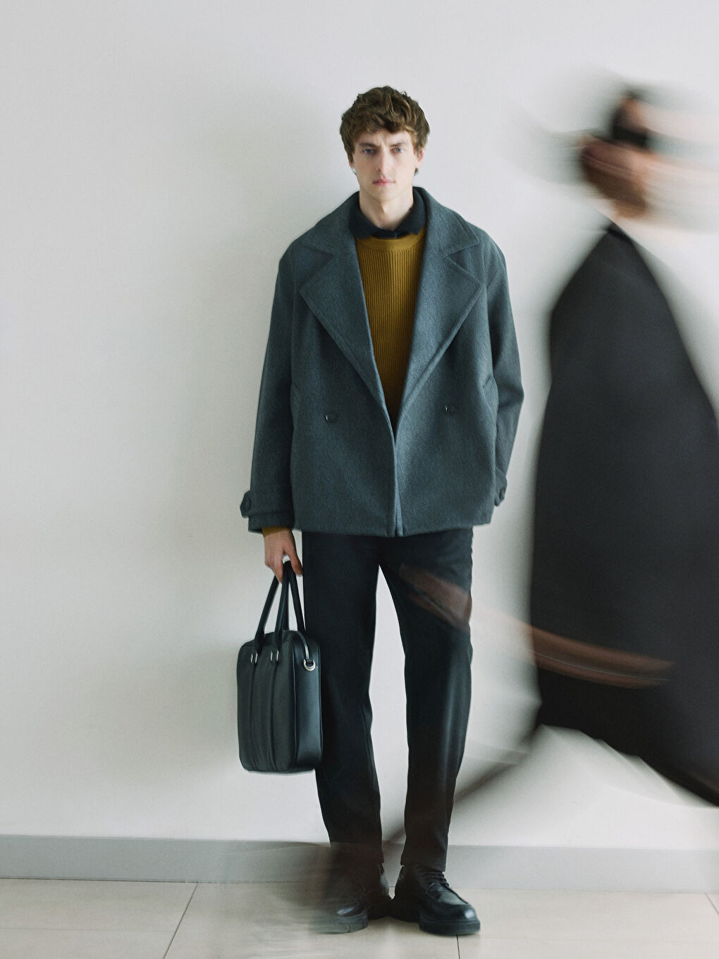 Antrasit Kruvaze Yaka Erkek Kaşe Kaban-5