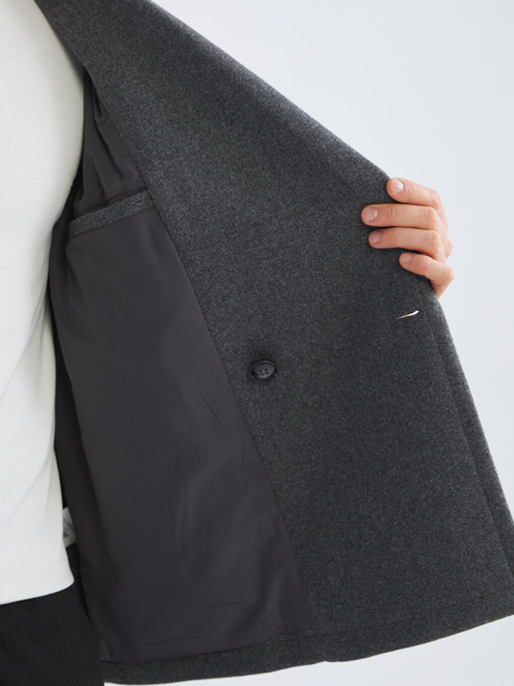 Antrasit Kruvaze Yaka Erkek Kaşe Kaban-8