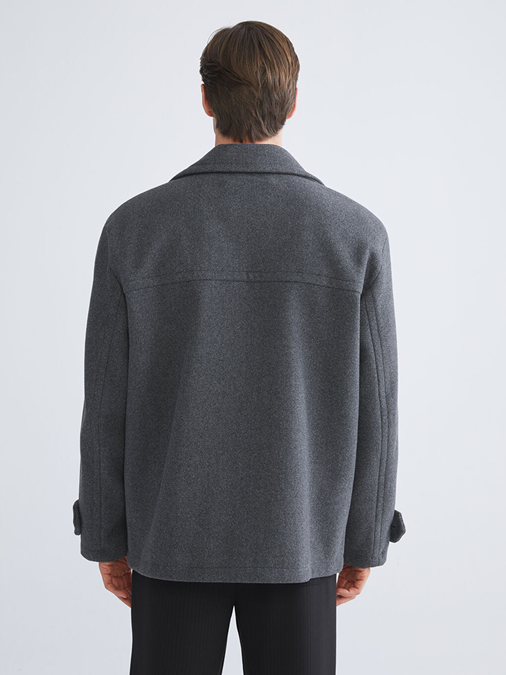 Antrasit Kruvaze Yaka Erkek Kaşe Kaban-9