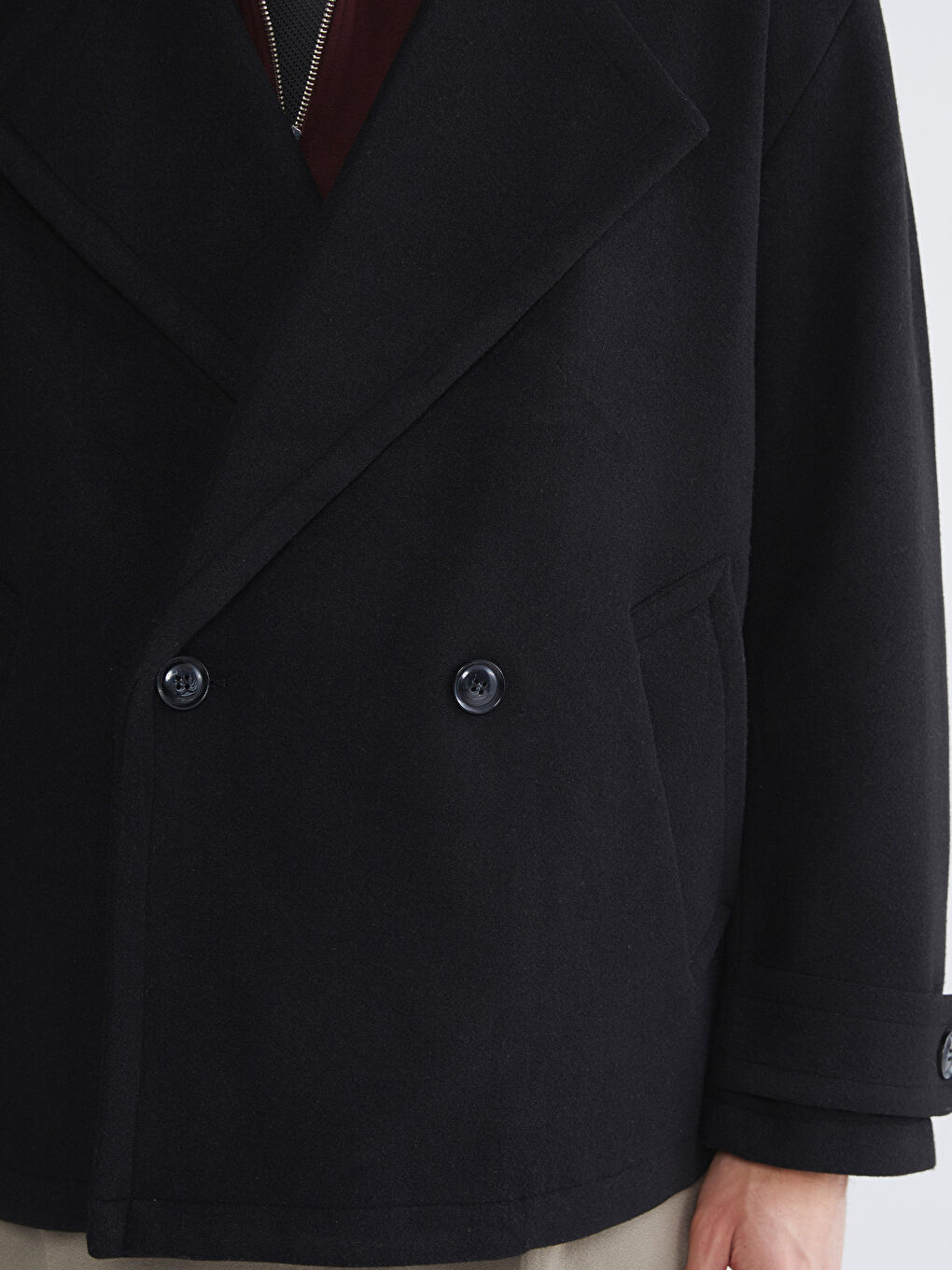 Siyah Kruvaze Yaka Erkek Kaşe Kaban-2