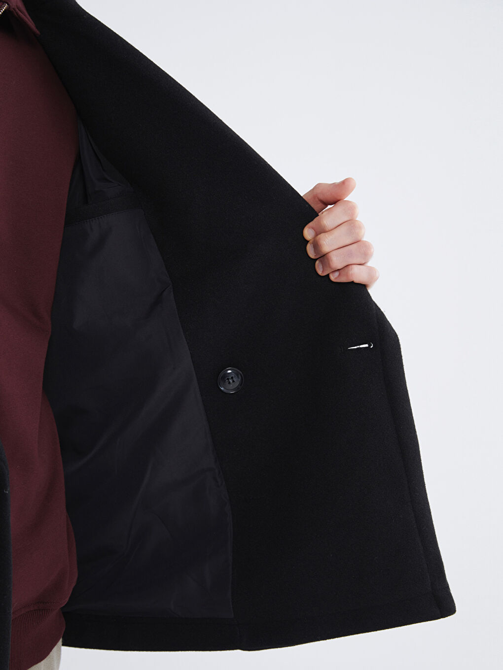 Siyah Kruvaze Yaka Erkek Kaşe Kaban-3